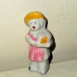 Antique Bisque Frozen Charlotte Penny Doll Schoolboy w Book Figurine Japan 1.75"